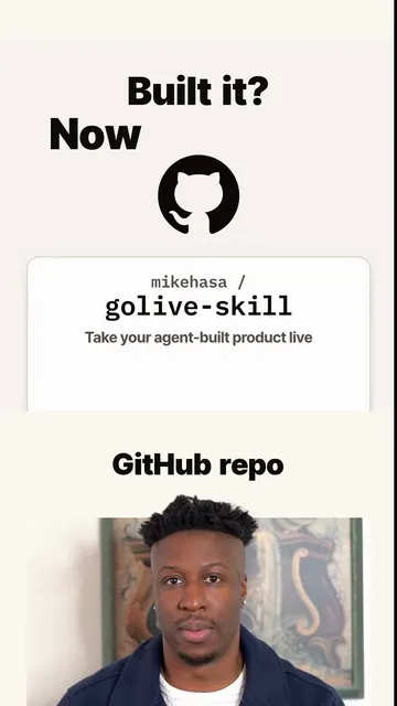 A short-form video: Built it? Now get it live, with a GitHub repo card