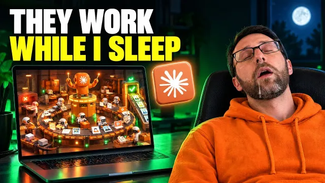 Duncan Rogoff's YouTube thumbnail: They work while I sleep, a laptop full of AI agents